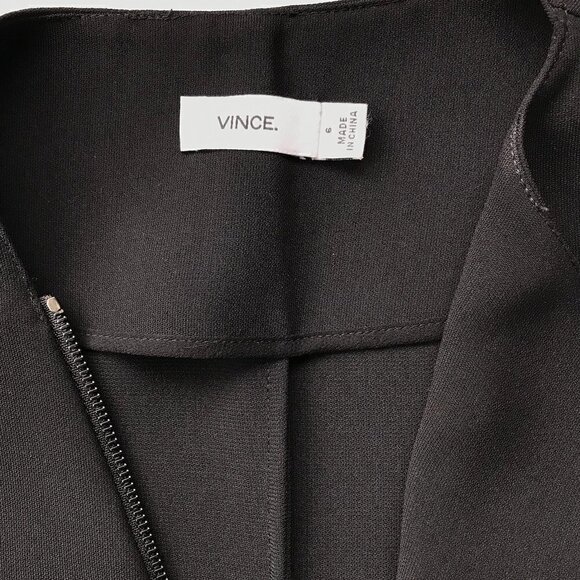 VINCE LBD black dress, sleeveless, front zip asymmetrical drape, cut seam EUC, 6 - Picture 5 of 16
